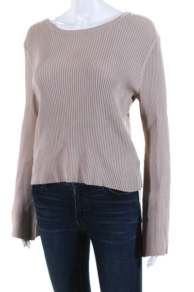 Intermix Womens Ribbed Long Sleeves Lace Up Back Sweater Beige Size Medium