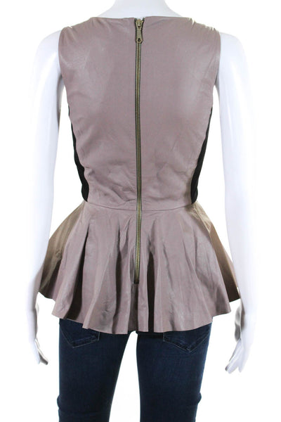 Rebecca Minkoff Womens Faux Leather Ponte Peplum Tank Top Blouse Taupe Size 4