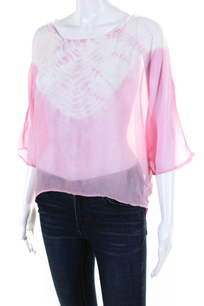 Gypsy 05 Womens Tie Dye Chiffon Dolman Sleeve Top Blouse Pink Silk Size XS