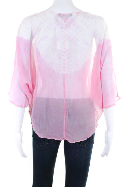 Gypsy 05 Womens Tie Dye Chiffon Dolman Sleeve Top Blouse Pink Silk Size XS