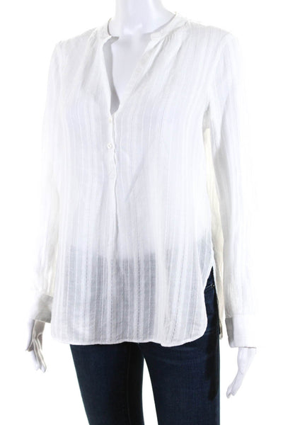 Vince Womens Y Neck Long Sleeve Button Up Top Blouse White Size 2