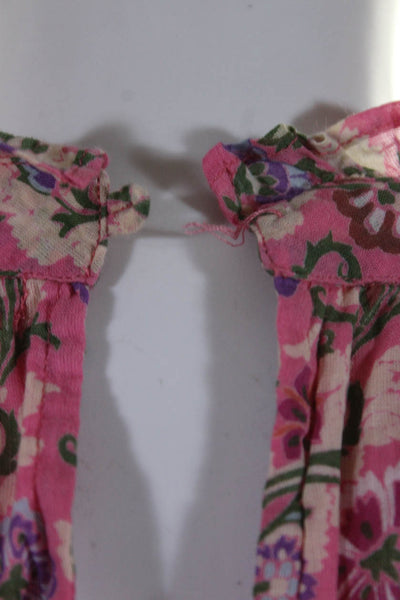 Banjanan Womens Frill Neck Sleeveless Floral Shift Dress Pink Size Small