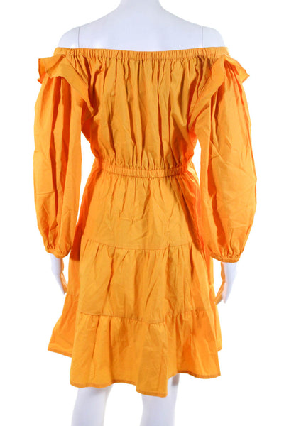 Rachel Parcell Womens Poplin Ruffle Puff Sleeve Elastic A Line Dress Orange Sz 0