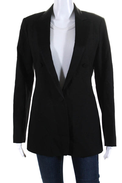 Theory Womens Solid Black Wool One Button Long Sleeve Blazer Tuxedo Size 4