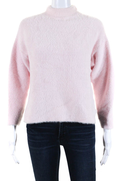 Michelle Mason Womens Fuzzy Knit Long Sleeve Turtleneck Sweater Pink Size PP
