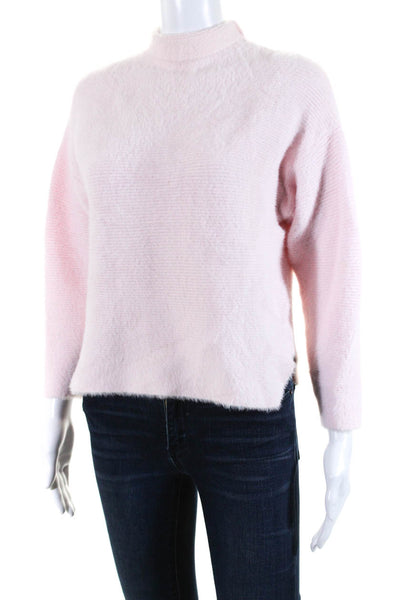 Michelle Mason Womens Fuzzy Knit Long Sleeve Turtleneck Sweater Pink Size PP