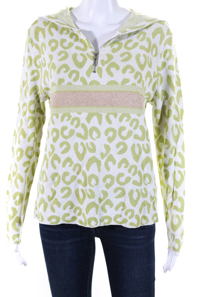 529 Womens Tight-Knit Cheetah Print Long Sleeve 1/2 Zip Hooded Top Green Size 1