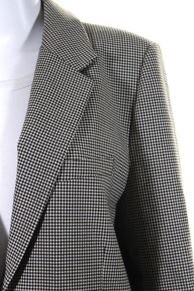 Zara Womens Check Print Notched Lapel 2 Button Blazer Jacket White Black Size XL