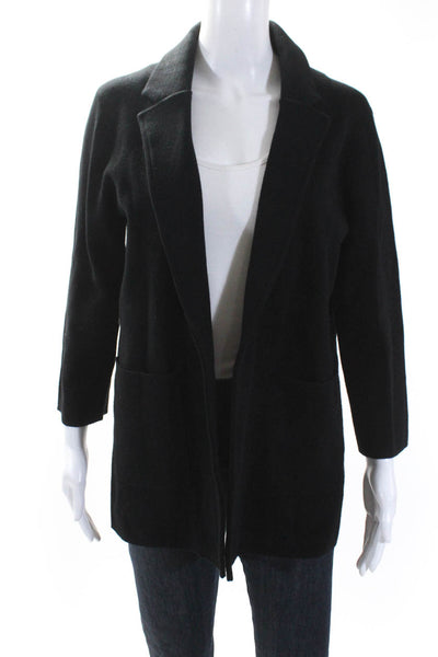 J Crew Womens Open Front Notched Lapel Knit Light Jacket Black Size Small