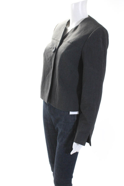 Calvin Klein Womens Single Button V Neck Boxy Stretch Jacket Gray Size 2