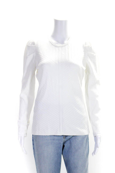 Shoshanna Womens Long Puffy Sleeves Crew Neck Sweater White Size Medium