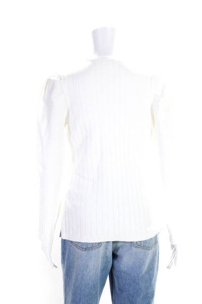 Shoshanna Womens Long Puffy Sleeves Crew Neck Sweater White Size Medium