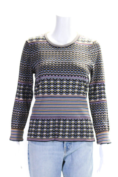 Shoshanna Womens Crew Neck Ribbed Pullover Sweater Multi Colored Size Large