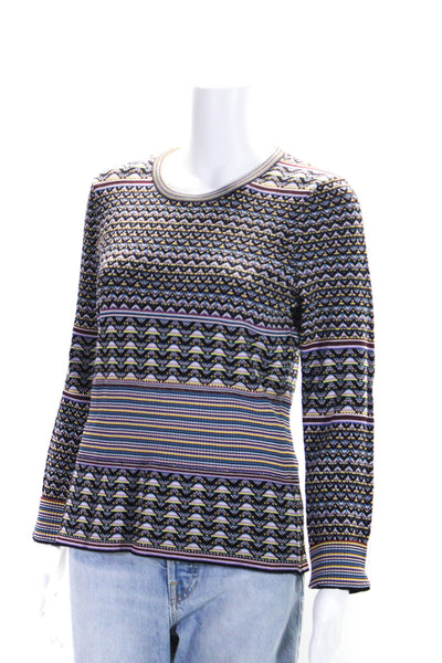Shoshanna Womens Crew Neck Ribbed Pullover Sweater Multi Colored Size Large