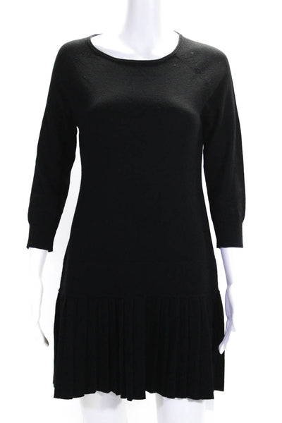 Shoshanna Womens Long Sleeves A Line Pleated Sweater Dress Black Size Medium