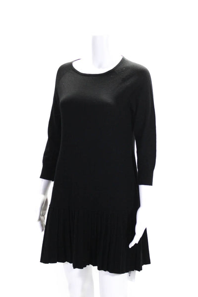 Shoshanna Womens Long Sleeves A Line Pleated Sweater Dress Black Size Medium
