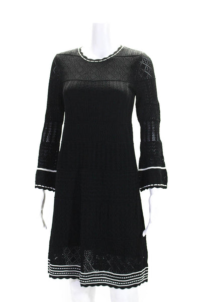 Shoshanna Womens Long Sleeves A Line Midi Sweater Dress Black White Size Medium