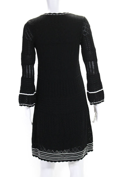 Shoshanna Womens Long Sleeves A Line Midi Sweater Dress Black White Size Medium