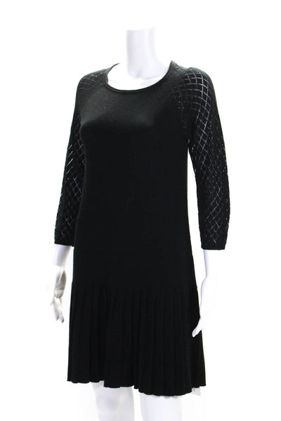 Shoshanna Womens Long Sleeves Pleated Sweater Dress Black Wool Size Medium