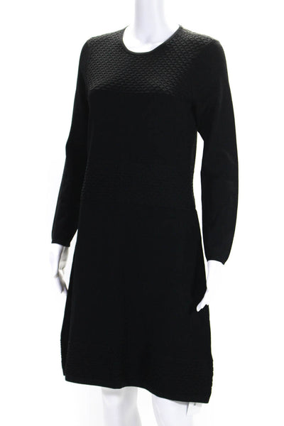 Shoshanna Womens Long Sleeves Textured Sweater Dress Black Size Medium