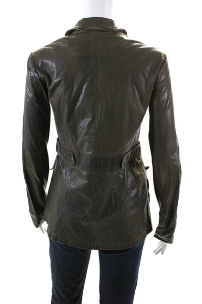 C'est Fini Womens Leather Snap Button Collar Long Sleeve Jacket Green Size XS