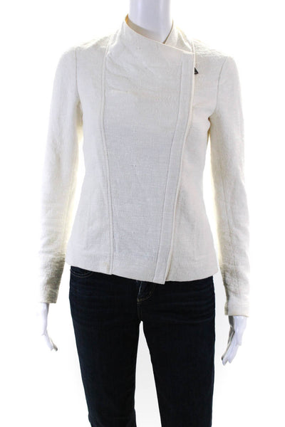 Vince Womens Cotton Textured Collared Zipped Long Sleeve Jacket White Size 2XS