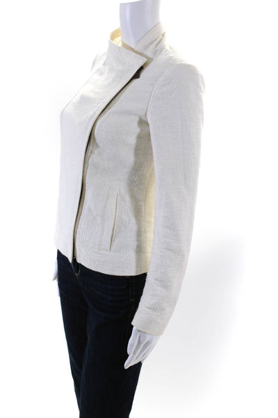 Vince Womens Cotton Textured Collared Zipped Long Sleeve Jacket White Size 2XS