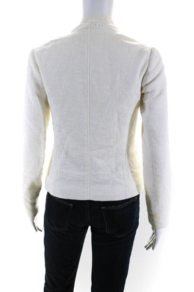 Vince Womens Cotton Textured Collared Zipped Long Sleeve Jacket White Size 2XS