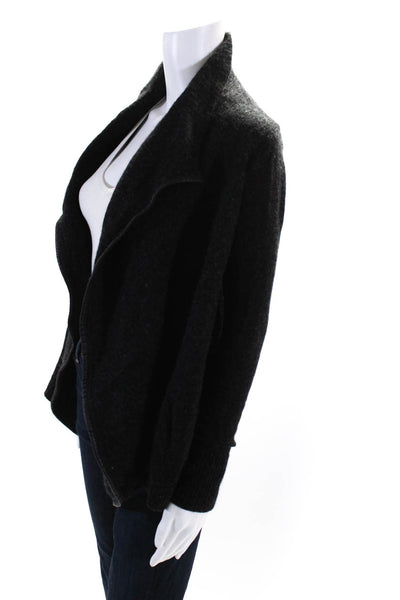 Vince Womens Wool Collared Textured Open Front Long Sleeve Jacket Black Size XS