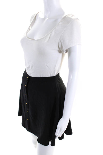 Amanda Uprichard Womens Silk Buttoned Slip-On Wrap A-Line Skirt Black Size P