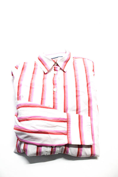 J Crew Womens Abstract Striped Button Up Top Blouse Pink Blue White XS 0 Lot 2