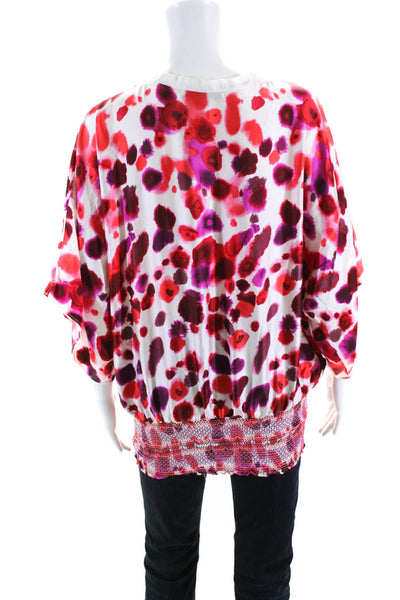 Love Token Womens Printed Satin Rhinestone Dolman Sleeve Blouse White Red XS