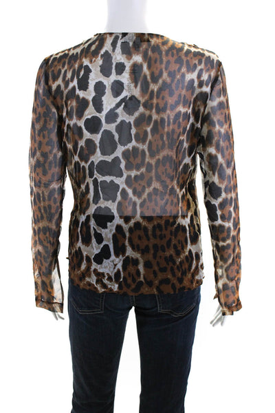 Robert Rodriguez Womens Leopard Print Long Sleeve V Neck Top Blouse Brown Size 2