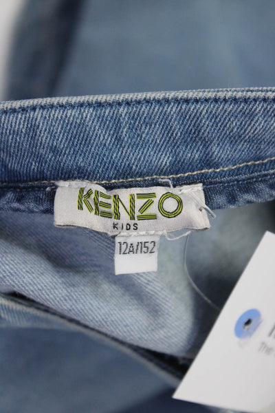 Kenzo Girls Cotton Embroidered Floral Snapped Buttoned Denim Jacket Blue Size 12