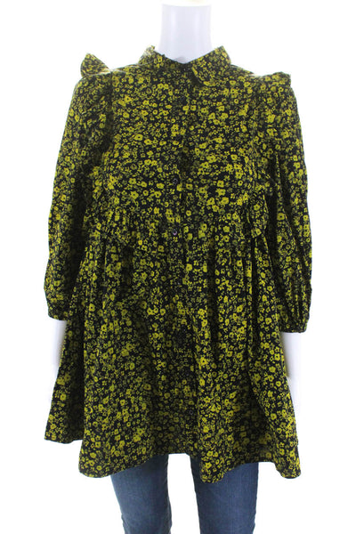philosophy Girls Cotton Floral Print Button Long Sleeve Dress Yellow Size 14/16