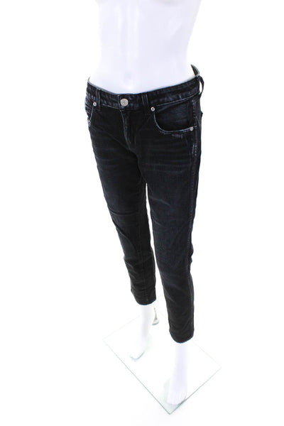 Amo Womens Zipper Fly High Rise Kate Straight Leg Jeans Ink Black Size 27