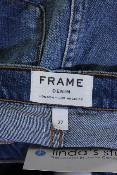 Frame Denim Womens Zipper Fly Mid Rise Fringe Nouveau Le Mix Jeans Blue Size 27