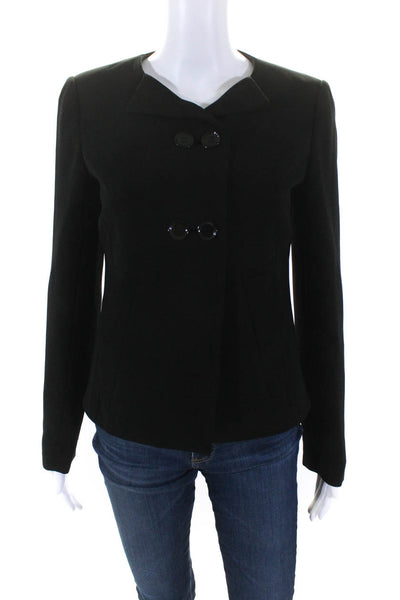 Calvin Klein Womens Long Sleeve Button Front Crew Neck Light Jacket Black Size 2