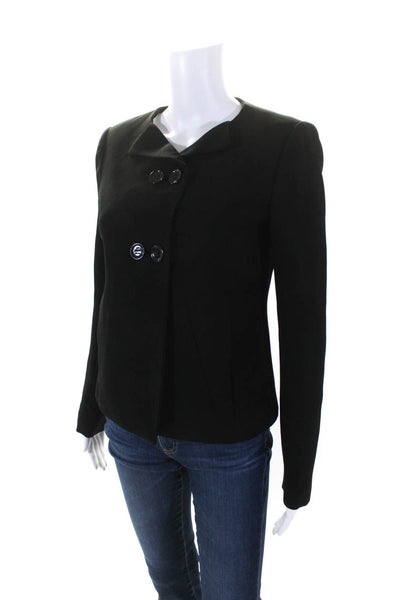 Calvin Klein Womens Long Sleeve Button Front Crew Neck Light Jacket Black Size 2