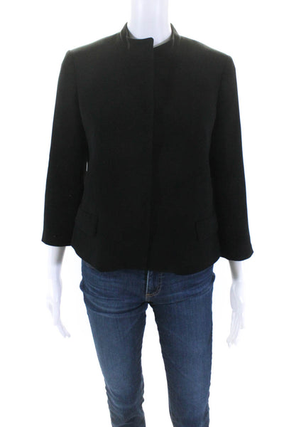 Calvin Klein Womens Hook Front 3/4 Sleeve Crew Neck Jacket Black Size 2