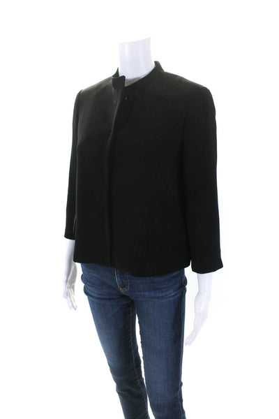 Calvin Klein Womens Hook Front 3/4 Sleeve Crew Neck Jacket Black Size 2