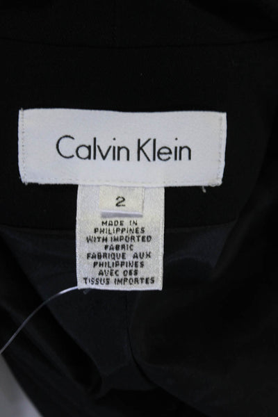 Calvin Klein Womens Hook Front 3/4 Sleeve Crew Neck Jacket Black Size 2