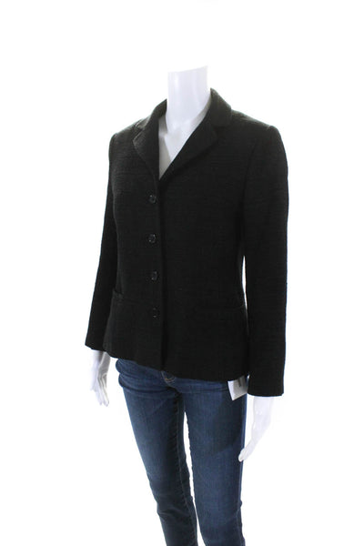Theory Womens Four Button Notched Lapel Knit Jacket Black Cotton Size 8