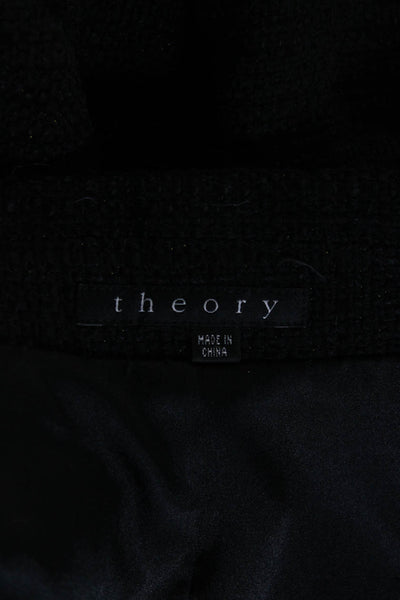 Theory Womens Four Button Notched Lapel Knit Jacket Black Cotton Size 8