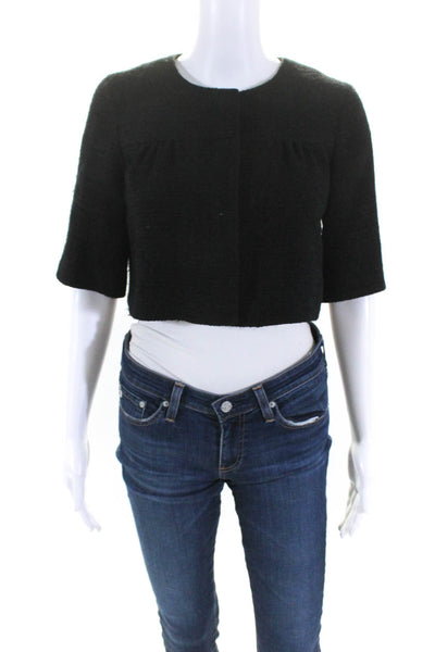 Theory Womens Button Front Short Sleeve Cropped Jacket Black Cotton Size Small