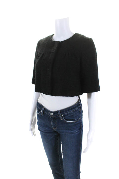 Theory Womens Button Front Short Sleeve Cropped Jacket Black Cotton Size Small