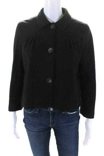 Theory Womens THree Button Collared Cropped Light Jacket Black Size Small
