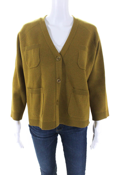 J Crew Womens Button Front Oversized V Neck Cardigan Sweater Brown Cotton Small