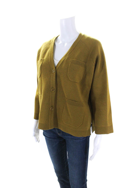 J Crew Womens Button Front Oversized V Neck Cardigan Sweater Brown Cotton Small