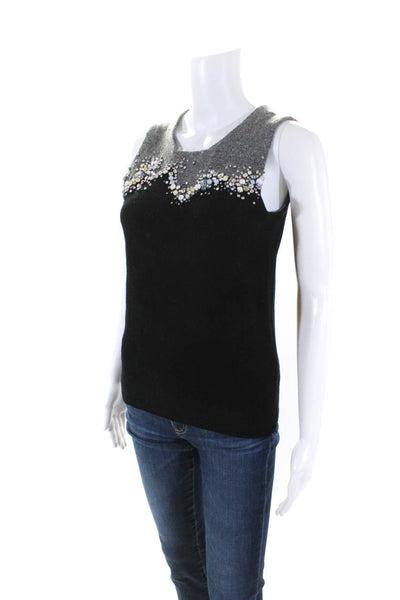 J Crew Collection Womens Back Zip Crystal Sleeveless Knit Top Black Gray Wool XS